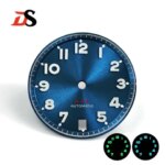 NH35 Dial 28.5mm Forerunner Dial Double-layer Blue Lume Red Five Pointed Star Custom Logo Text 6 Oclock Date (New)