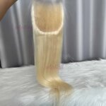 Blonde #613 4x4 Invisible Transparent Lace Closure Straight Human Hair Bleached Knots 100% Raw Virgin Human Hair Closure Only (New)