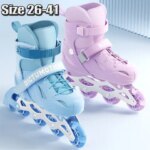 Roller Skates Shoes for Kids Sliding Adjustable Inline Skating Sneakers 4 Flash Wheels Single Row Skates Boys and Girls (New)