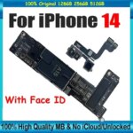 Authentic Mainboard For iPhone 14 Unlocked Motherboard With Face ID Clean iCloud Physics SIM Version E-SIM Logic Main Board  256 (New)