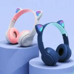 Over-Ear Headsets Cute Sports Headphones Wireless Headphones Cat Ear Bluetooth-Compatible Helmets Stereo Bass for Kids and Adult (New)