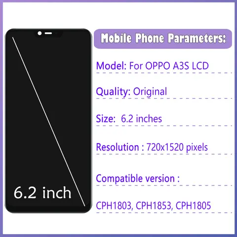 Sf76dc50a9318436cb34e6c3d7c37339fL_480x480q75 62'' Original OPPO A3S CPH1803 CPH1853 LCD Display Touch Panel Sensor Digitizer Assembly OPPO A3s Screen (New) - Image 1