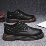 Cow Leather Autumn Platform Shoes for Men Fashion Casual New Designer Derby Shoes Male Low Top Work Ankle Boots Men shoes (New)