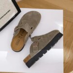 5CM Height Increasing Mules Slippers for Women Cork Footbed Close Toe Slides Home Shoes Outdoor Clogs Cow Suede Leather Platform (New)