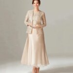 Two Pieces Customized Mother of the Wedding Dress A Line Party Gown Long Sleeve Chiffon Lace Elegant Evening robe invitée mariag (New)