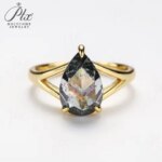 Engagement Ring Salt and Pepper Moissanite Diamond Pear Cut 925 Sterling Silver Plated with 18k Gold Wedding Jewelry Vintage (New)