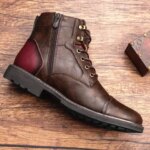 Trend Tooling Boots Men Big Head Tooling Motorcycle Boots Low Leather Shoes Male Cowboy Boots Shoes for Men (New)