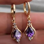 Luxury Trendy Purple Water Drop Crystal Dangle Earrings for Women Charm Wedding Bride Party Korea Earring Jewelry Accessory Gift (New)