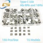 150Pcs/Box 15Models Type-C USB Charging Dock Connectors Mix 6Pin and 16Pin Use for Phone and Digital Product Repair Kits (New)