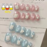 Kawaii Miffy Nail Art Cute Cartoon Girl Heart Style Korean-style Instagram Wave Point Summer Wear Nail Short Style Nail Sticker (New)