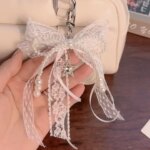 Fashionable Hollow Lace Bow Keychain Red Ribbon Star Pendant Keychain Bag Decoration Cherry Pendant Women Handbag (New)