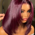 Short Bob Cut Bone Silky Straight 99J Red Burgundy Color 13X4X1 HD Full Lace Frontal Glueless Wigs Prepluck With Baby Hair Soft (New)