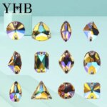 YHB 001PS Paradise Shine Rolivi Navette Drop Glass Crystal AB Sewing Stones Flatback Sew on Rhinestones For Garment Clothes Bags (New)