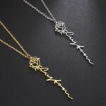 Lemegeton Custom Name Necklace With Birth Flower Lily Rose Daisy Iris Pendant Personalized Women Stainless Steel Jewelry Gifts (New)