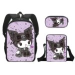 Kuromi Anime 3Pcs/Set Backpack Large Capacity Student School Shoulder Bag Kids Cute Travel Backpack Children Birthday Gift (New)