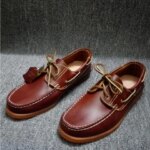 Fashion Genuine Leather Mens loafers Retro Low-top British Work Shoes Casual Breathable Boat Shoes Driving Wine red Handmade (New)