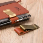 Stainless Steel Clips Stationery Metal Notebook Holder Brass Pen Folder Handmade Leather (1pcs) (New)