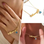 Custom Gold  Tone Name Necklace with Monthly Birthstone (New)