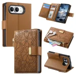 Luxury Embossed Zipper Flip Card Slot Leather Wallet Fold Phone Case  Apple iPhone Duo Ultra 18 Fold Shockproof Bracket Cover  (New)