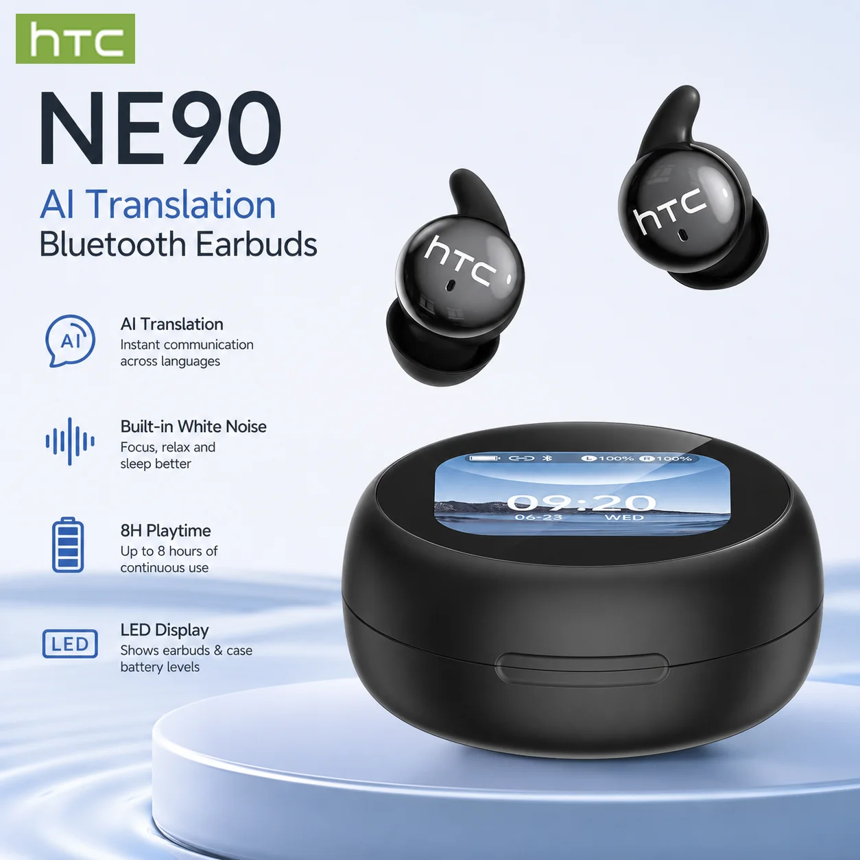 S3695952a7f884955b4c38047ae219848j.webp HTC NE90 Bluetooth Earphones 135 Language AI Translator Earbuds (New) - Image 1