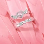 YILUOCD 2Pcs Pink Heart Zircon Rings for Couple Gold (New)