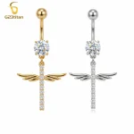Angel Wing Rings CZ Belly Button Angel Wing Cross (New)