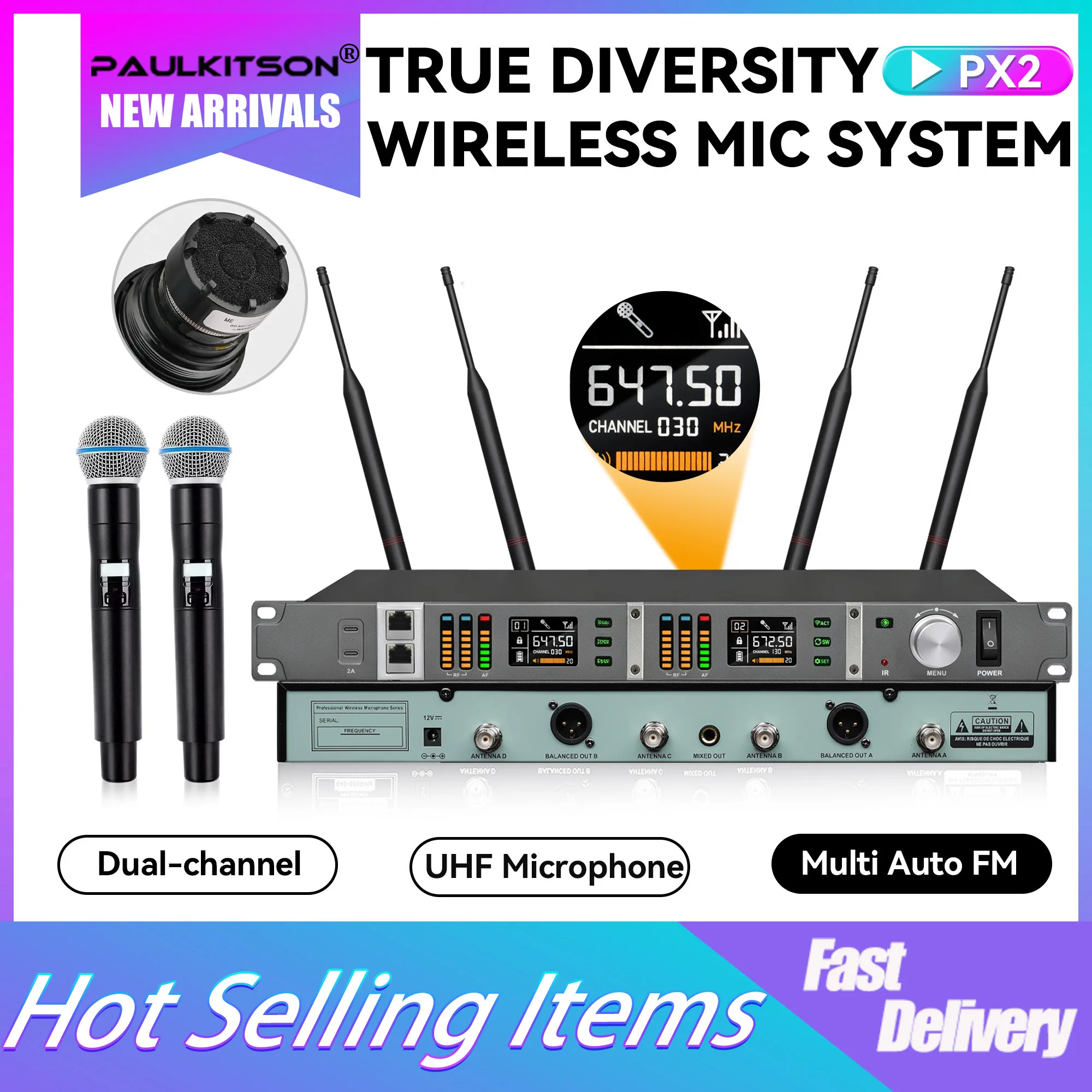S50b8b71caf1c44d288584603e0c0159eW.webp Wireless UHF Microphone Paulkitson PX2 UHF TRUE Diversity Wireless (New) - Image 1