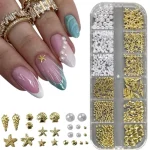 【B】3D Golden Starfish Seashell Nail Art Charms Conch Metal (New)