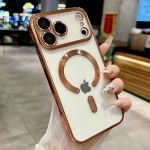 Electroplating bag  iPhone 18 Pro Max 18 Pro Soft Silicone Gold Full Lens Camera Cover  Magsafe Transparent Magnetic Case  (New)