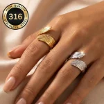 Stainless Steel Feather Angel Wings Open Rings GoldColor Wide (New)