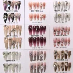 Nails Handmade Long Coffin Press On Nails Silver Glitter (New)