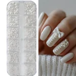 12Grids 3D Mixed White Pearls Nail Charms 01505mm Round/Semicircle (New)