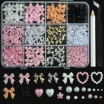 12Grids 3D MultiColors Ribbon Flower Nail Art Charms Simulated (New)