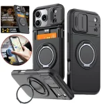 Slide Card Slot Holder Cell Phone Case  iPhone 18 17 Pro Max iPhone18Pro Max Luxury Armor Magnetic Ring Holder Cover Funda  (New)