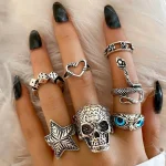 Hiphop Vintage Silver Color Skull Finger Rings for Women (New)