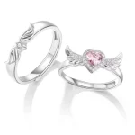 Chic Angel Wing Ring for Couple Pink Heart Cubic (New)