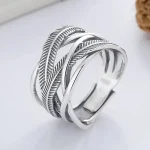 925 Sterling Silver Angel Wings Feather Ring for Women (New)