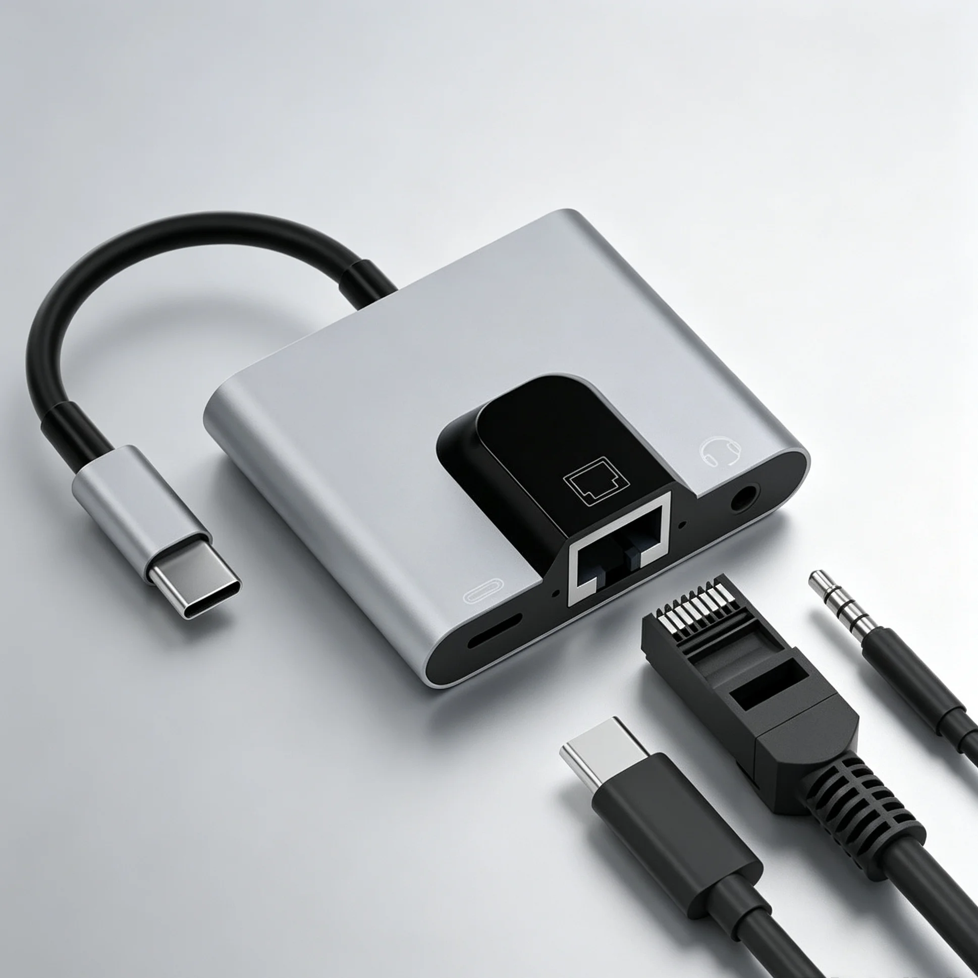 Sb392a08ebe454046b4cc769a99f6e4ef9.webp 3‑in‑1 USB‑C Hub Type‑C to 100Mbps RJ45 Ethernet Adapter (New) - Image 1