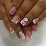 24 pieces of short square fake nails featuring a (New)