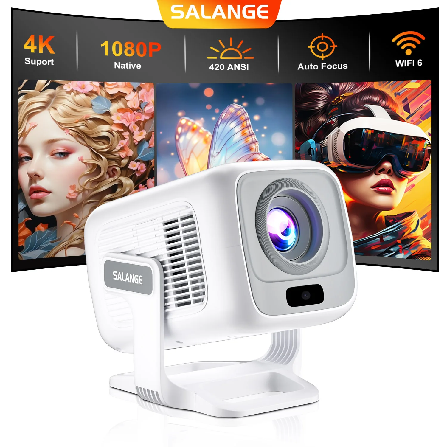 Sc9a4d33bade14444b29c4f99d559bd24j.webp Salange HY260Max Portable Projector 4K 420ANSI WiFi 6 Auto (New) - Image 1