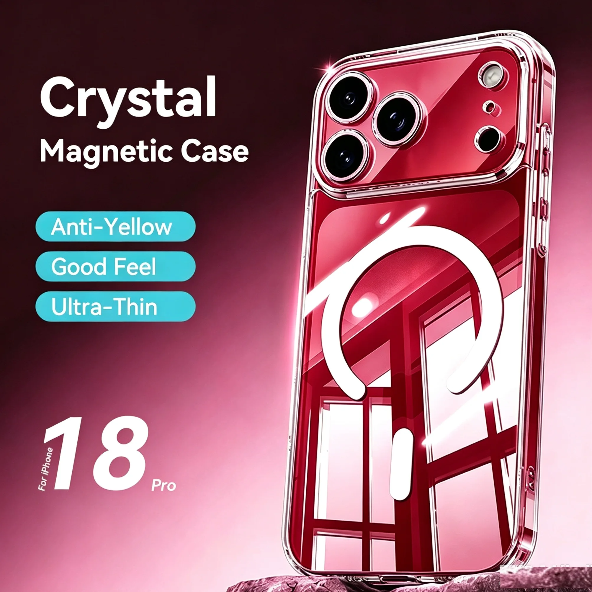 Sca329ab0779d4296adf43b6440b9b032w.webp Magnetic Case iPhone 18 Pro Case Crystal Transparent No Yellowing Lens Protection Cover iPhone 18 17Pro Max Case (New) - Image 1