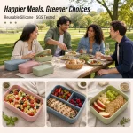 Lunch Box 1300ml Large Silicone Meal Prep Box with (New)