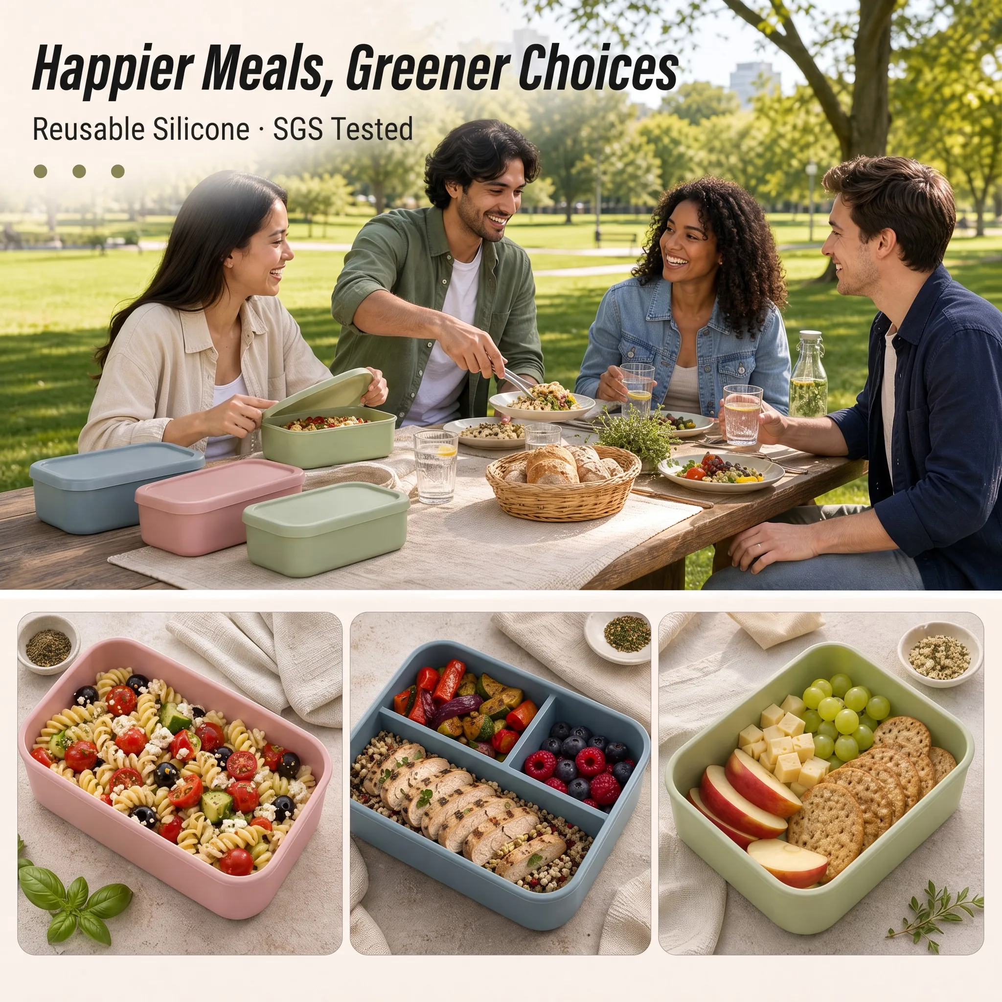 Scbdd55cc00f144dfb2e05efc8f6dd3e41.webp Lunch Box 1300ml Large Silicone Meal Prep Box with (New) - Image 1