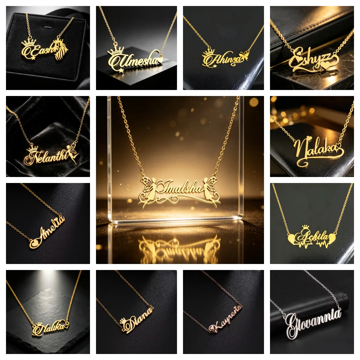 Scf156161f4e543f495d29d0b253e8d2br.webp Custom Name Necklace Personalized Cursive Letter Pendant Stainless Steel (New) - Image 1