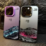 Snow Mountain Landscape Sunset Electroplate Silver Phone Case  iPhonePro 17 18 ProPro Max Air E Cover  (New)