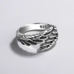925 Sterling Silver Angel Wing Feather Adjustable Rings For (New)