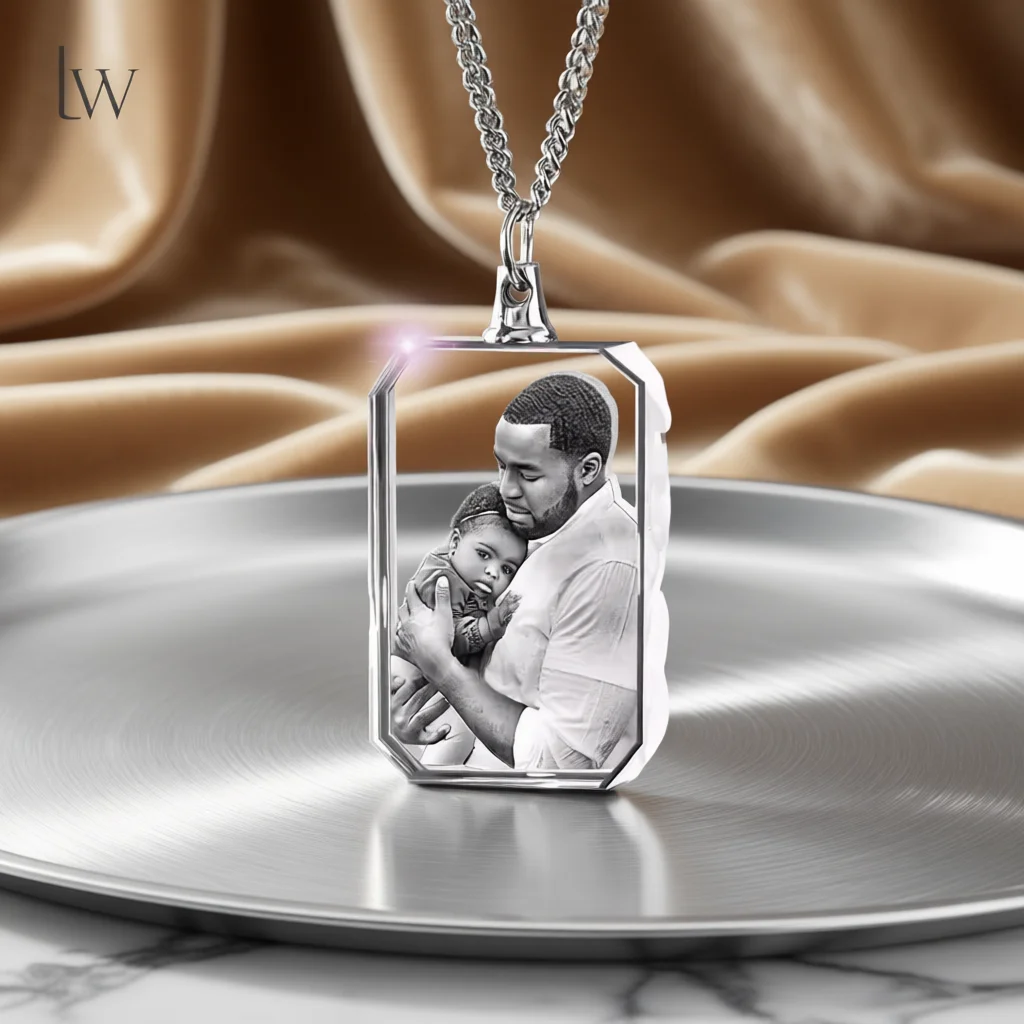 Sf415cd18e7c644a19468bf1c6aee6196m.webp Customized Necklace Personalized Photo Custom 3D Crystal Photo Necklace (New) - Image 1