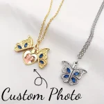 Custom Photo Butterfly Necklaces Women Trendy Personalised Picture Heart (New)