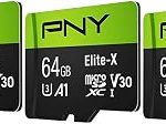 PNY 64GB Elite-X Class 10 U3 V30 A1 microSDXC Flash Memory Card 3-Pack up to 100MB/s Read UHS-I 4K UHD Full HD Smart (New)
