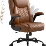 GTPLAYER PU Leather Office Chair Memory Foam Cushion Desk Chair Brown Ergonomic Back 90Â° Flip-up Arms Comfy Executiv (New)